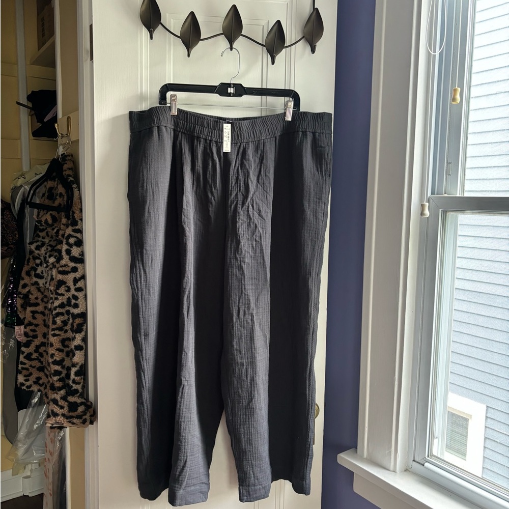 Madewell Plus Full-Length Pull-On Double Gauze Amanza Pants Black Coal